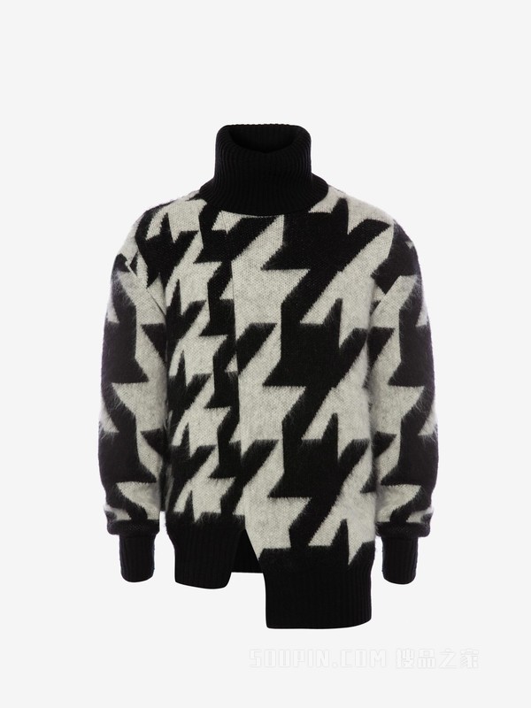 Houndstooth Roll Neck Jumper