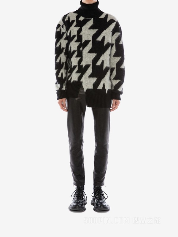 Houndstooth Roll Neck Jumper