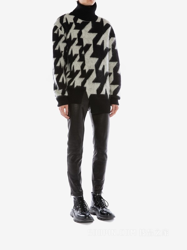 Houndstooth Roll Neck Jumper