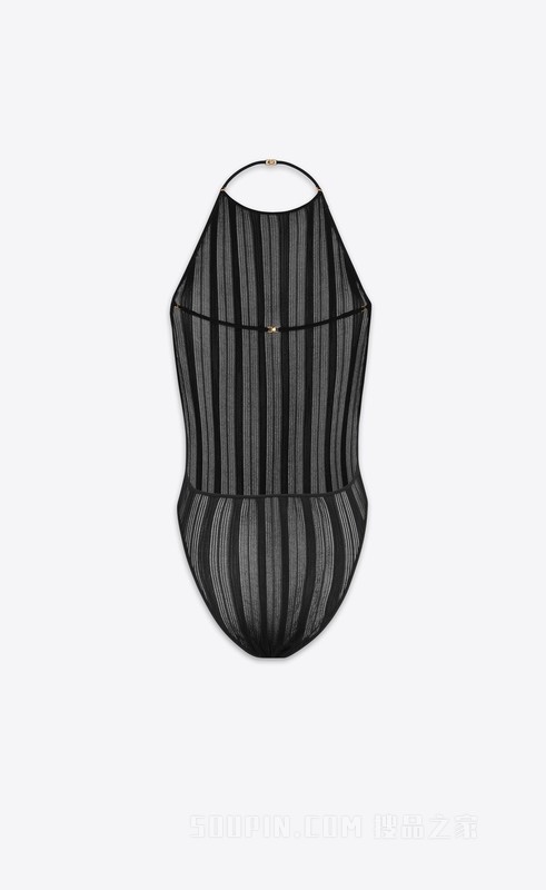 条纹针织露背连身衣