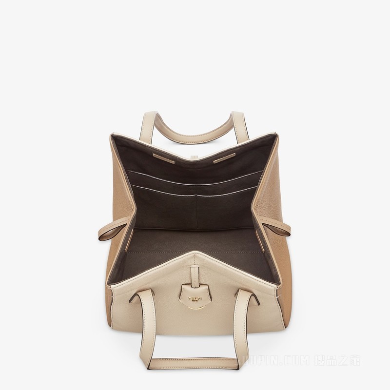 FENDI Origami中号手袋 百变米色双色皮革手袋