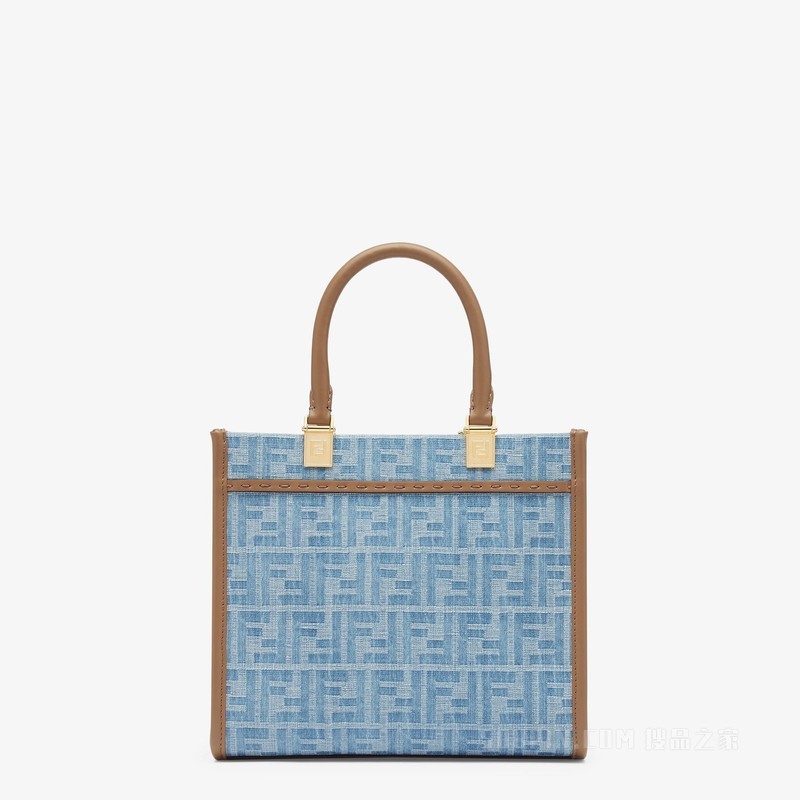 FENDI Sunshine小号手袋 浅蓝色FF牛仔布料手提袋