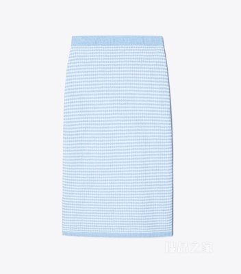 条纹缝线棉质半身裙 白色/玻璃蓝