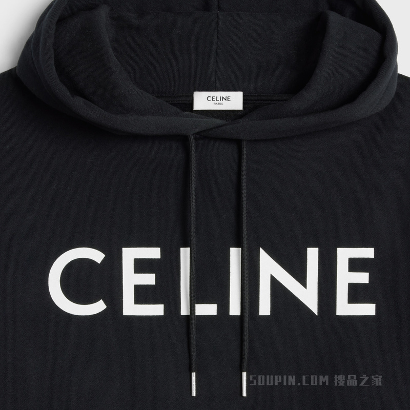 CELINE棉质抓绒宽松连帽卫衣 黑色/白色-38AW