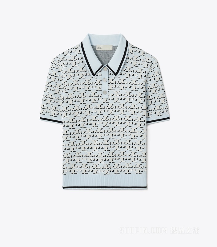 Logo 提花 Polo 上衣 蓝色 T Logo 阴影图案