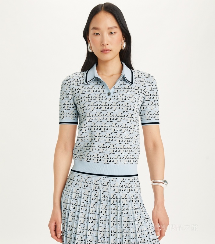Logo 提花 Polo 上衣 蓝色 T Logo 阴影图案