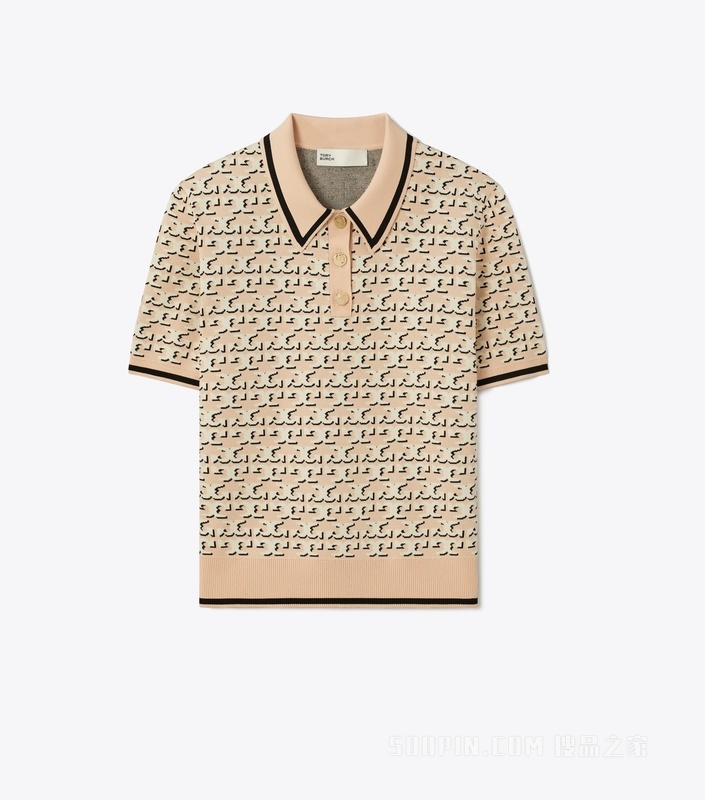 Logo 提花 Polo 上衣 浅杏色 T Logo图案