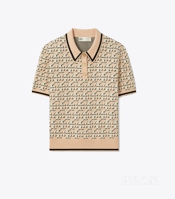 Logo 提花 Polo 上衣 浅杏色 T Logo图案