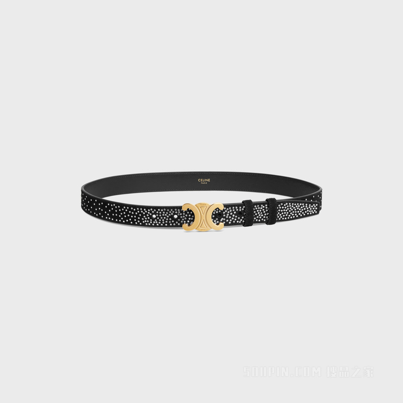 TRIOMPHE中号钻饰羊皮绒面革腰带 黑色-38NO
