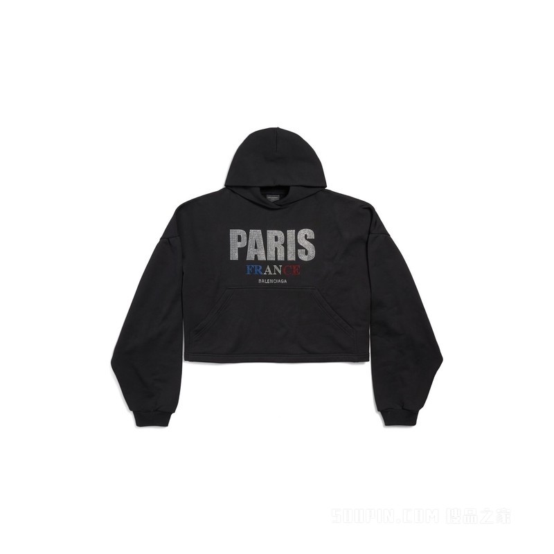 PARIS STRASS HOODIE短款廓形连帽卫衣