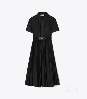 平织褶裥衬衫裙 黑色