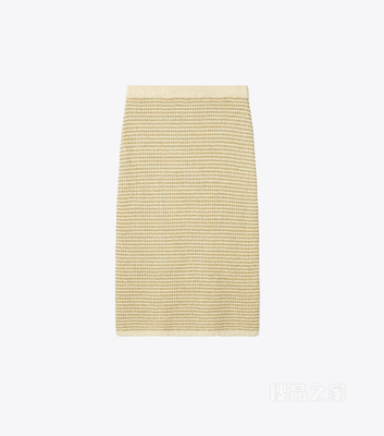 【七夕系列 任敏同款】条纹缝线质感半身裙 法式奶油白/金属金
