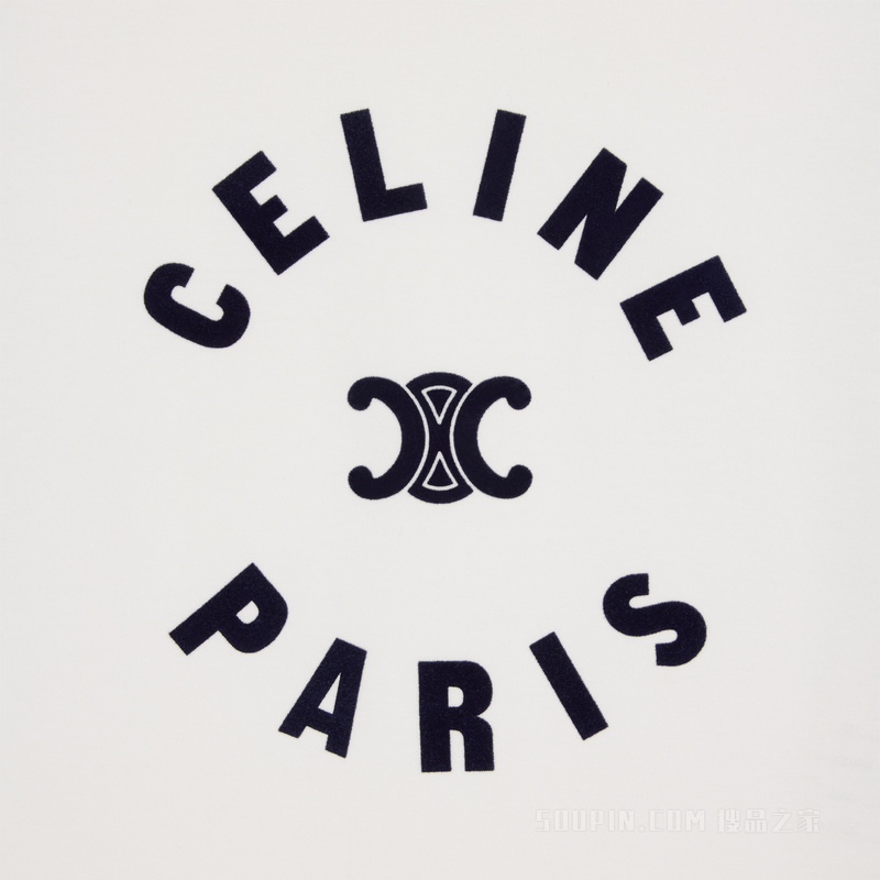 CELINE TRIOMPHE棉质平纹针织T恤 米白色/汽油蓝-02XM
