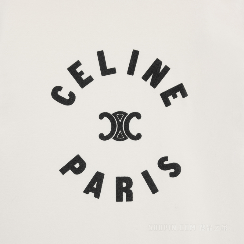 CELINE TRIOMPHE棉质平纹针织T恤 汽油蓝/米白色-07FZ