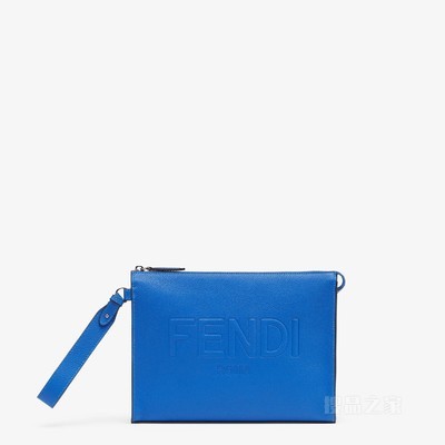 FENDI Roma皮革扁平手拿包 蓝色皮革钥匙包