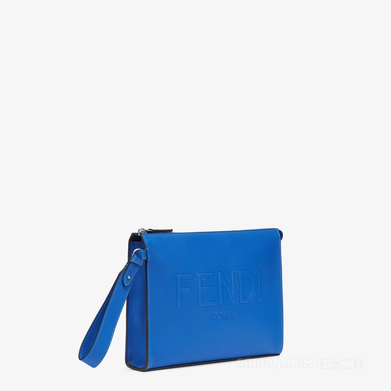 FENDI Roma皮革扁平手拿包 蓝色皮革钥匙包