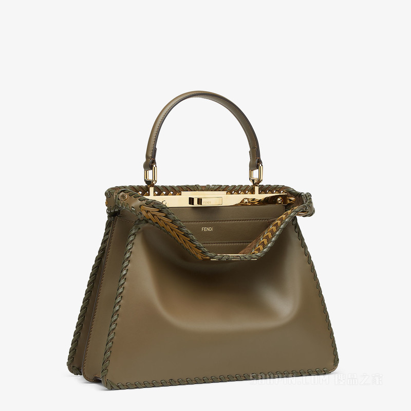 Peekaboo ISeeU中号手袋 饰有双色交织细节的绿色皮革手袋