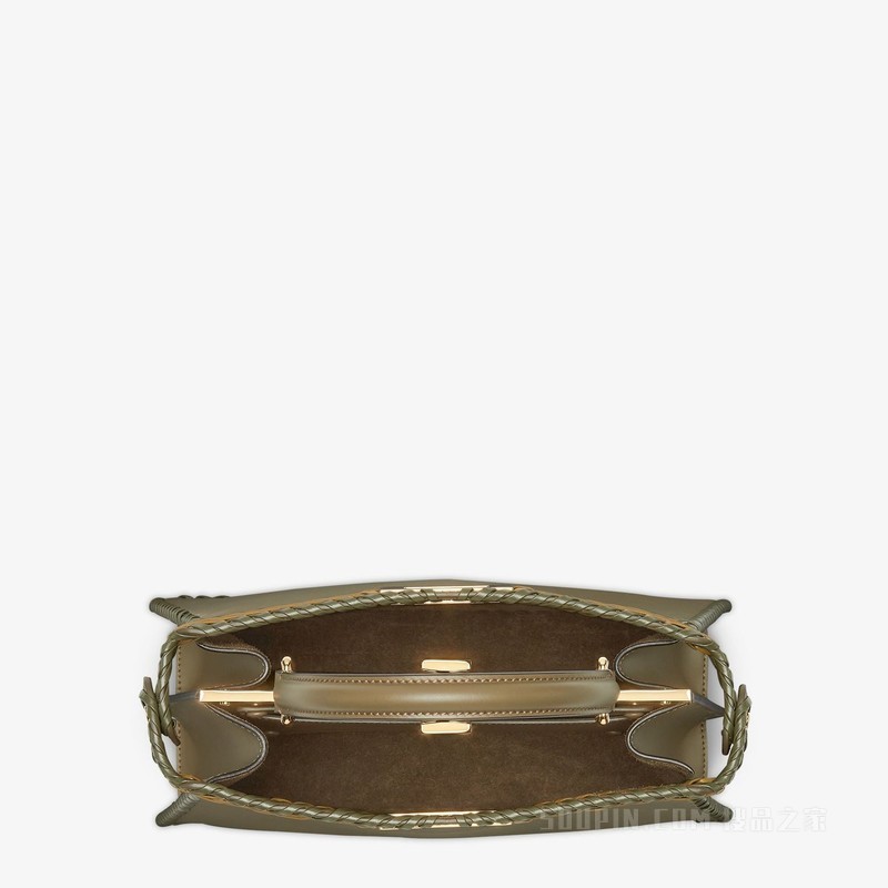 Peekaboo ISeeU中号手袋 饰有双色交织细节的绿色皮革手袋