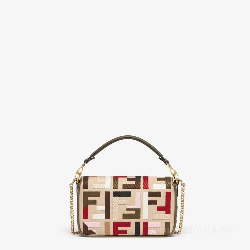 Baguette迷你手袋 拼色FF刺绣帆布手袋