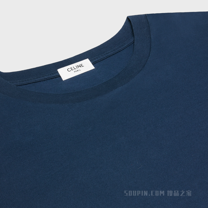 棉质平纹针织宽松T恤 水洗海军蓝/米白色-CAE2