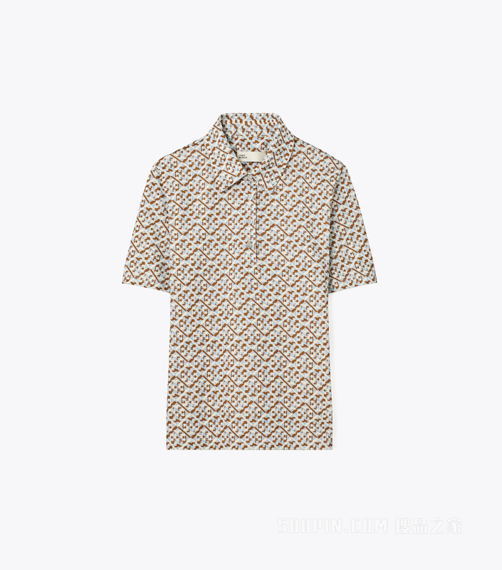 印花 Polo 衫 页岩灰棱柱形 T Monogram 图案