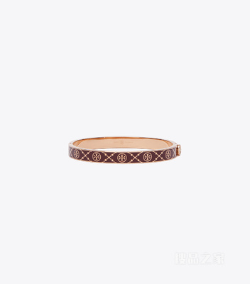 T Monogram 铰接手镯 玫瑰金/勃垦地红