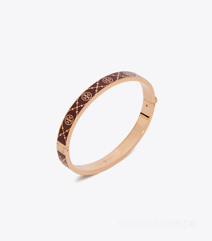 T Monogram 铰接手镯 玫瑰金/勃垦地红
