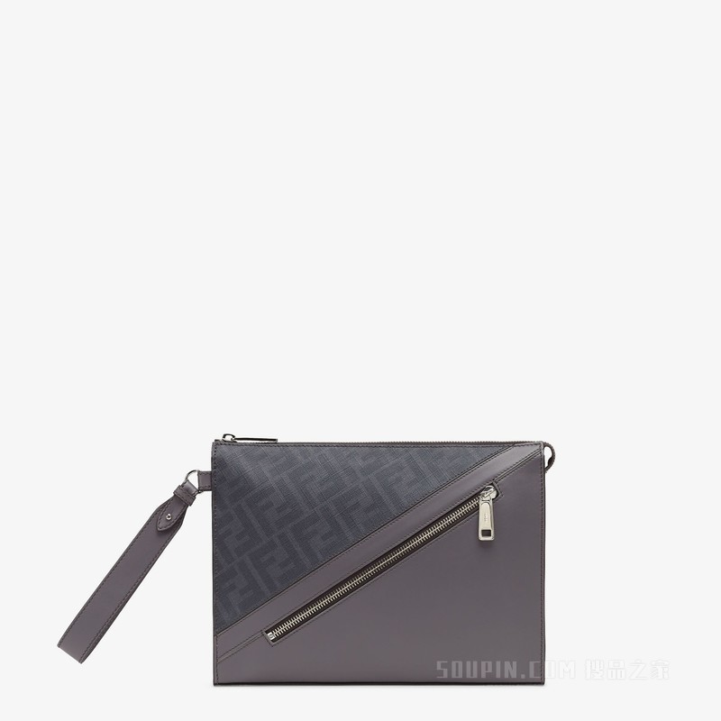 FENDI Diagonal扁平手拿包 灰色FF帆布手拿包