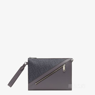 FENDI Diagonal扁平手拿包 灰色FF帆布手拿包