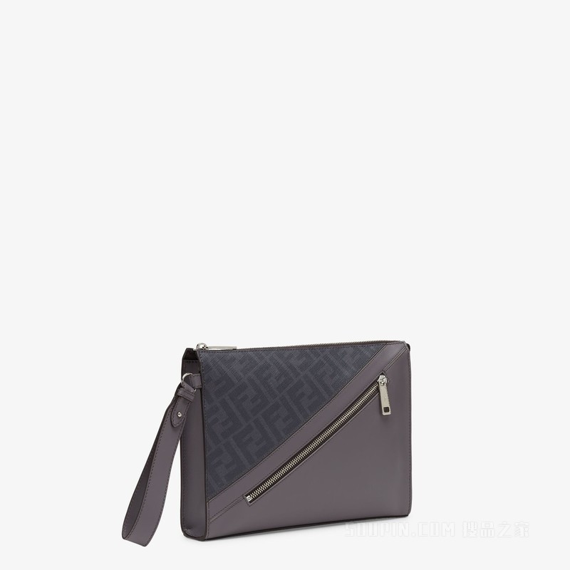 FENDI Diagonal扁平手拿包 灰色FF帆布手拿包