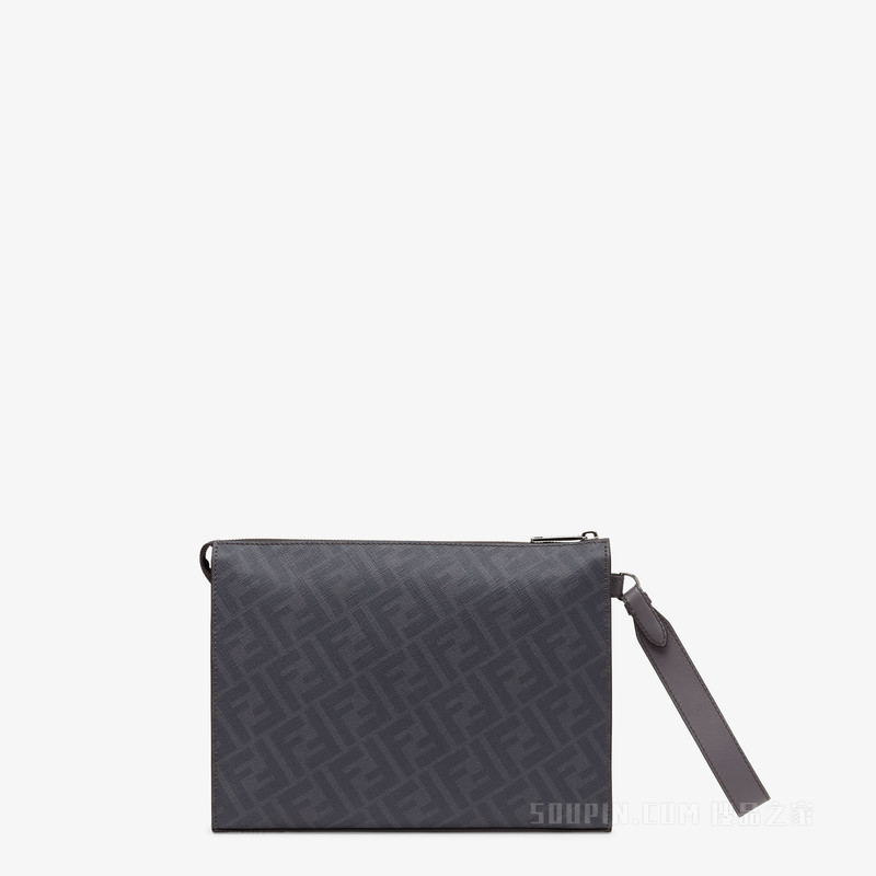 FENDI Diagonal扁平手拿包 灰色FF帆布手拿包