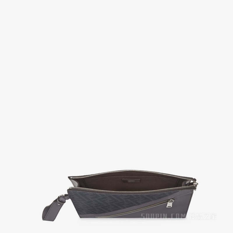 FENDI Diagonal扁平手拿包 灰色FF帆布手拿包
