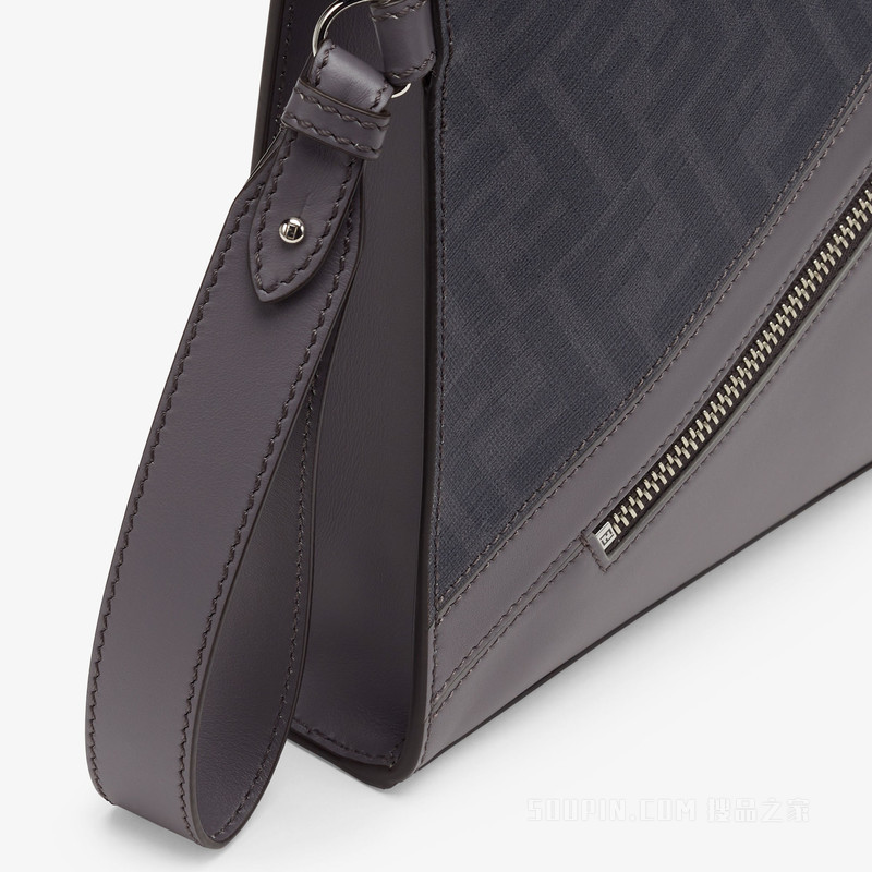 FENDI Diagonal扁平手拿包 灰色FF帆布手拿包