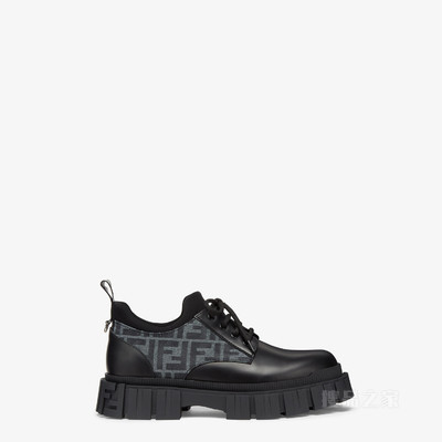 FENDI Force系带鞋 蓝色FF提花和黑色皮革系带鞋