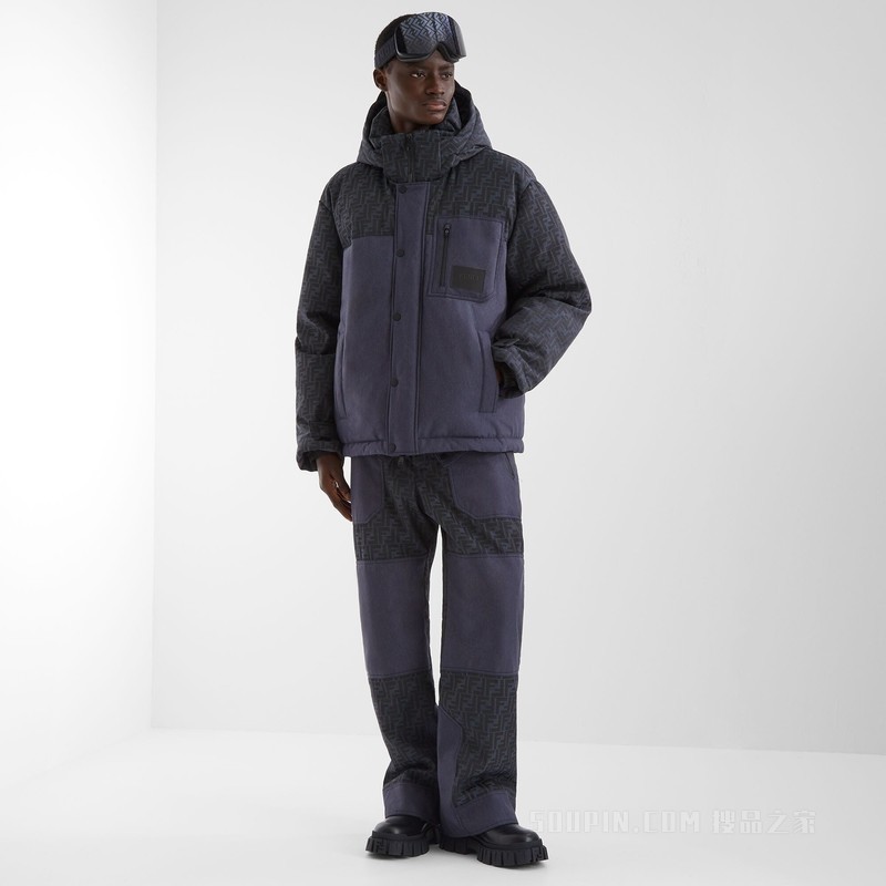 FENDI Force系带鞋 蓝色FF提花和黑色皮革系带鞋