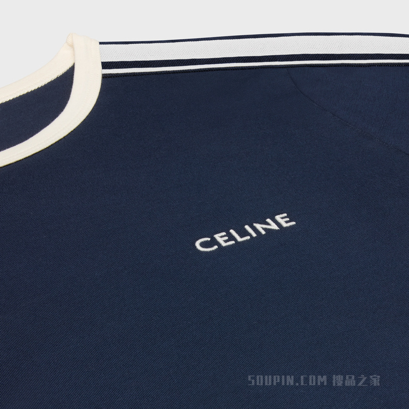 CELINE棉质平纹针织常规版型T恤 深海军蓝/奶油色-07HC