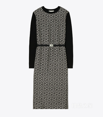 Greer 拼接毛衣连衣裙 以黑色为底色的小号多彩 T Monogram 图案