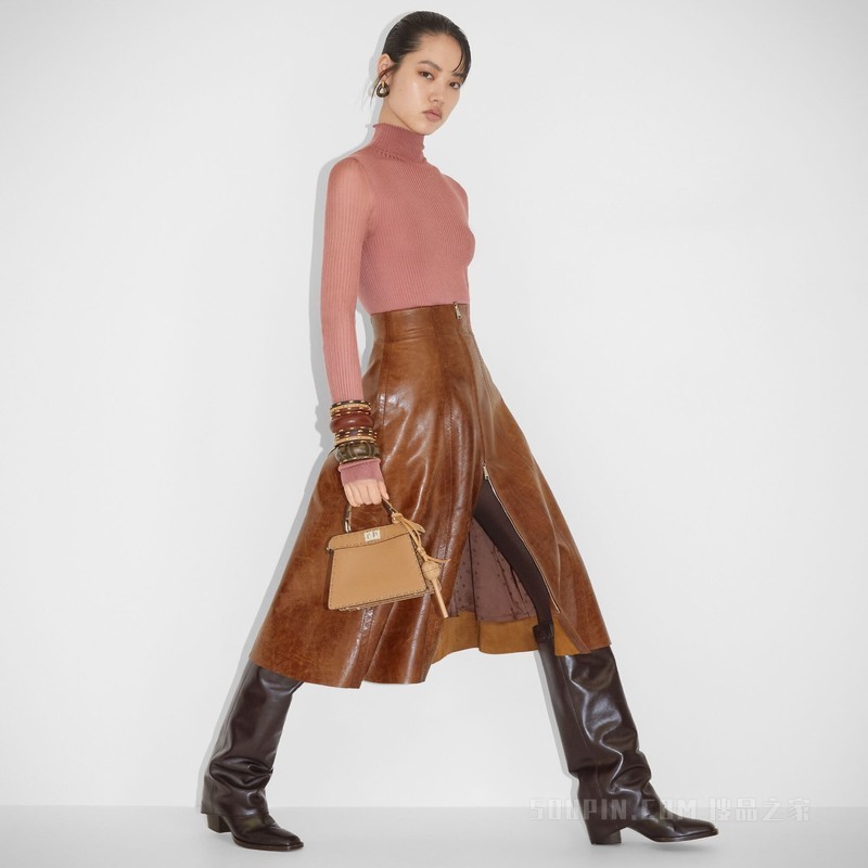 半身裙 棕色皮革半身裙