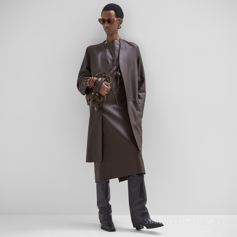 连衣裙 深紫色皮革连衣裙