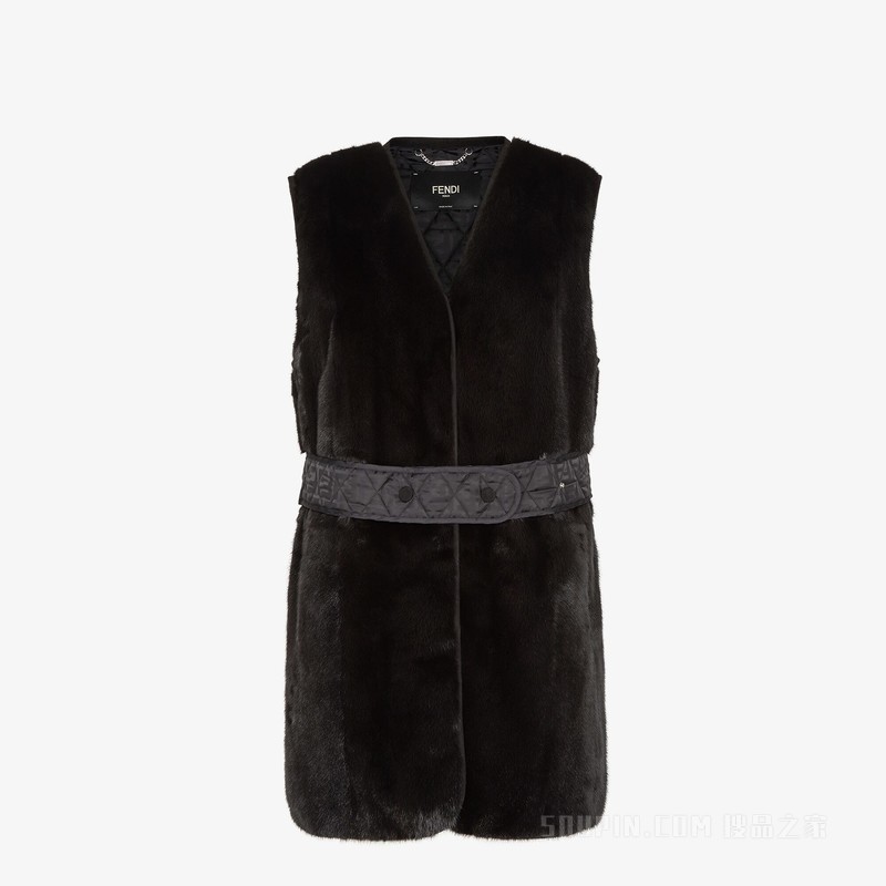 背心 黑色貂毛背心