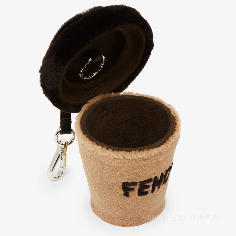 FENDI Cup吊饰 米色貂毛皮草吊饰