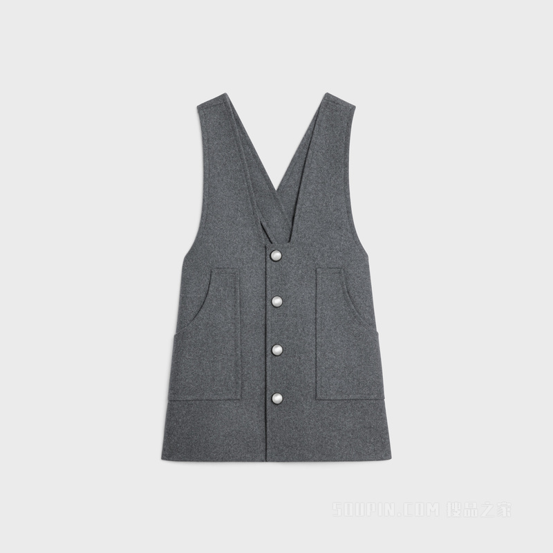 羊毛织物迷你束腰连衣裙 中灰色-09GM