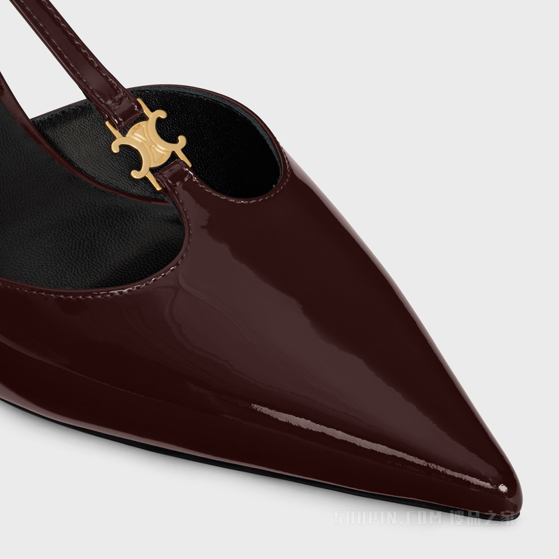 KITTEN漆面牛皮革T字带高跟鞋 深棕色-19DK