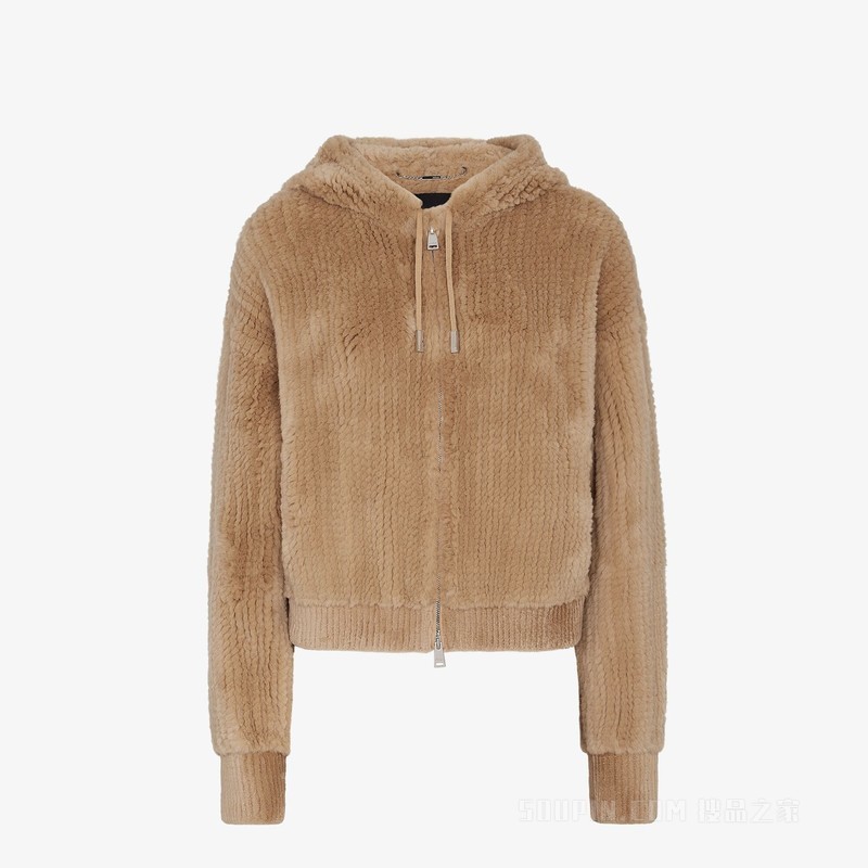 夹克 浅棕色针织貂毛夹克