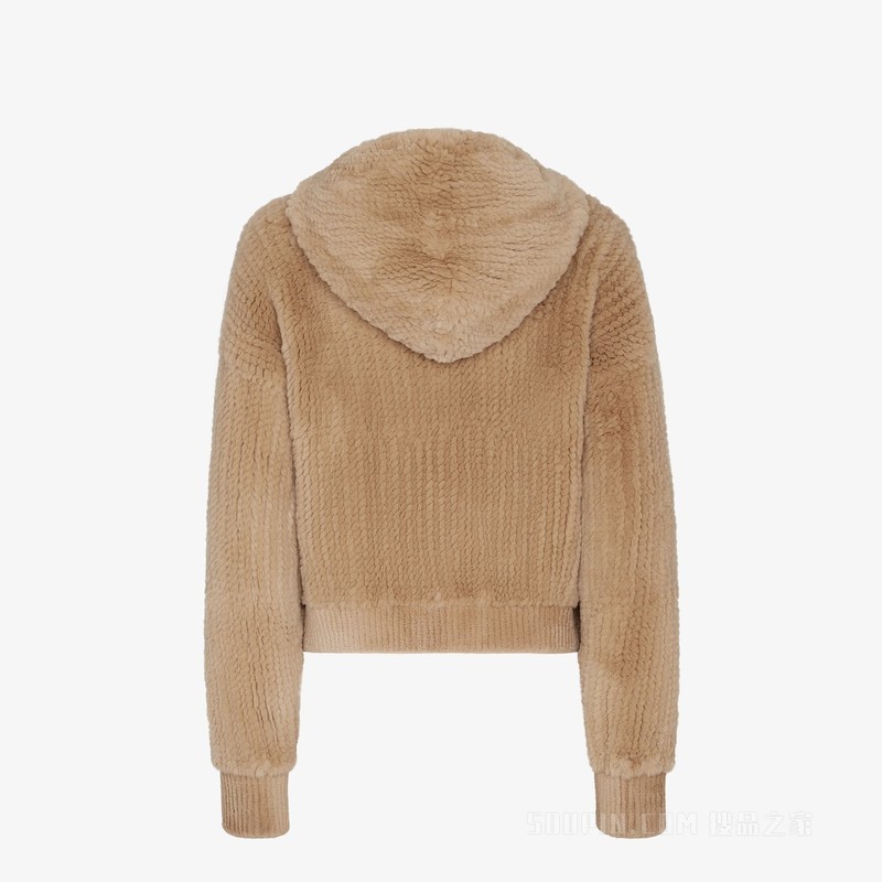 夹克 浅棕色针织貂毛夹克