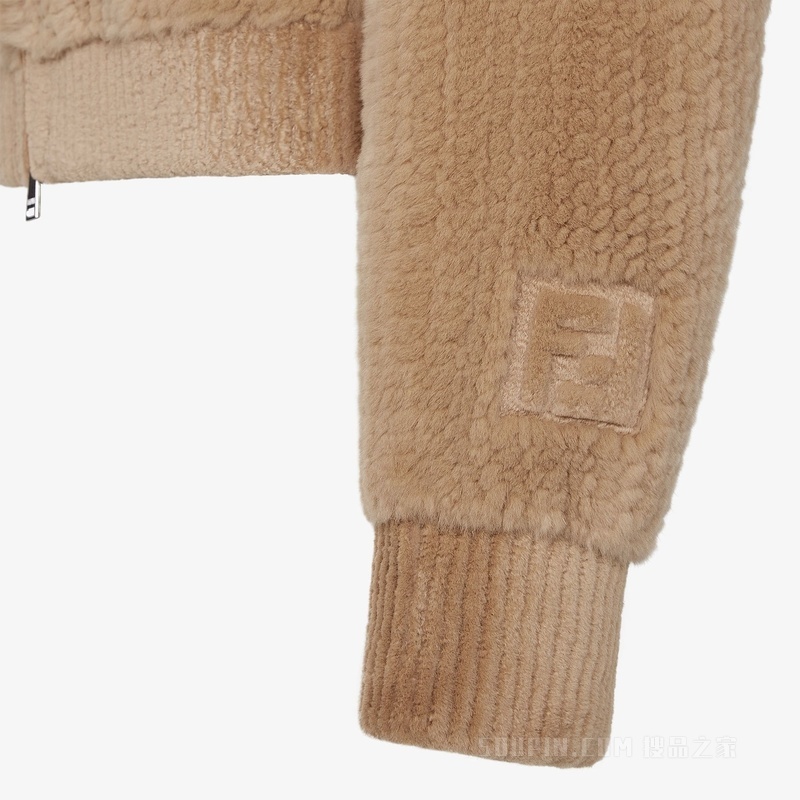 夹克 浅棕色针织貂毛夹克