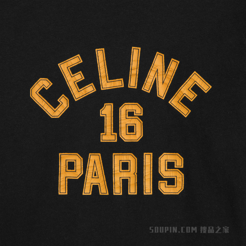 CELINE 16棉质平纹针织宽松T恤 黑色/芥末绿-38XB