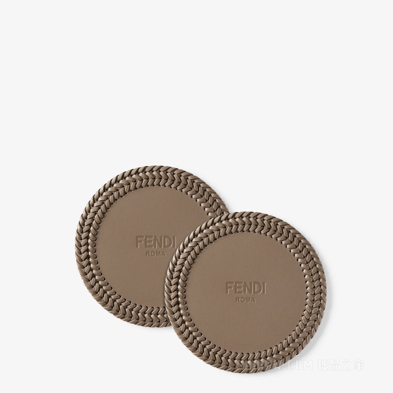 FENDI Roma杯垫两件套 鸽子灰色纳帕皮革杯垫