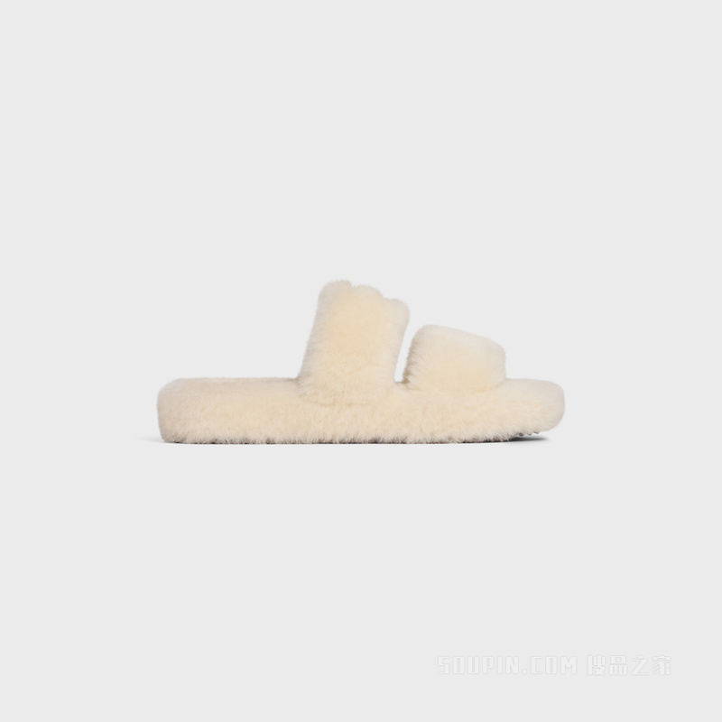 FUR SLIDES TRIOMPHE羊毛革拖鞋 米色/棕色-02WN