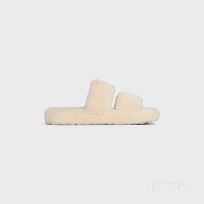 FUR SLIDES TRIOMPHE羊毛革拖鞋 米色/棕色-02WN